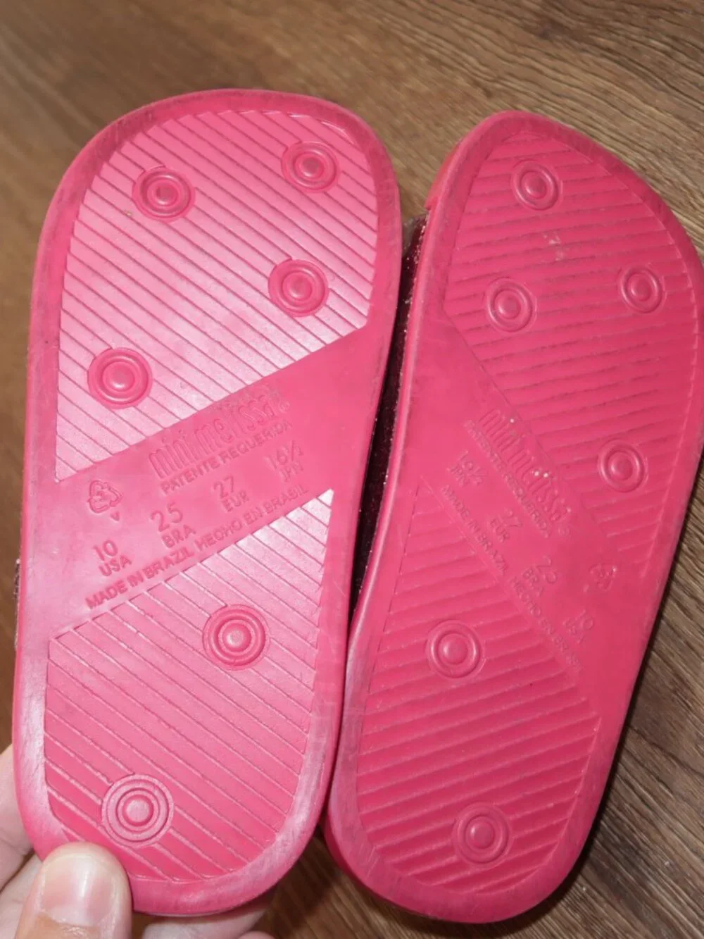 Girls Mini Melissa Pink Sparkly Glitter Slip On Heel Strap Sandals Beach size 10